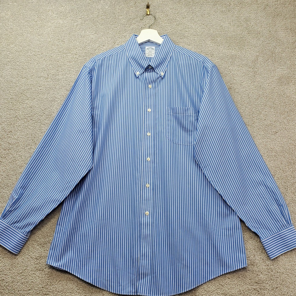 Brooks Brothers Dress Shirt Mens 16.5-4/5 Blue White Striped Regent Business